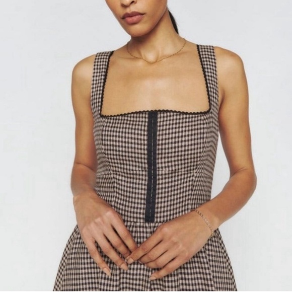 Reformation Black and Brown Checkered Midi Dress - Picture 3 of 9